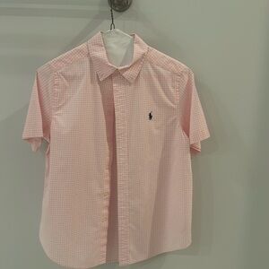 Polo Boys Button down pink gingham shirt (L 14-16)